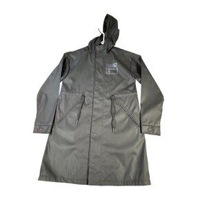 Fila Black Hooded Raincoat Women's XS Zipper Snaps Water-Resistant Lightweight